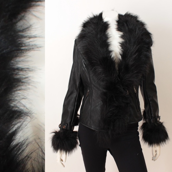 Ladies Contemporary Fit Faux Fur Pleather Jacket - Picture 1 of 5